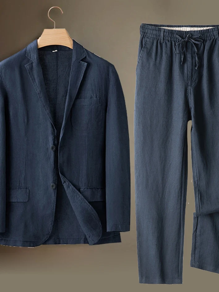 

Pure Linen Men's Suiting Spring Autumn Lightweight Casual Midlife Men's Summer Thin Loose Fashion City Style