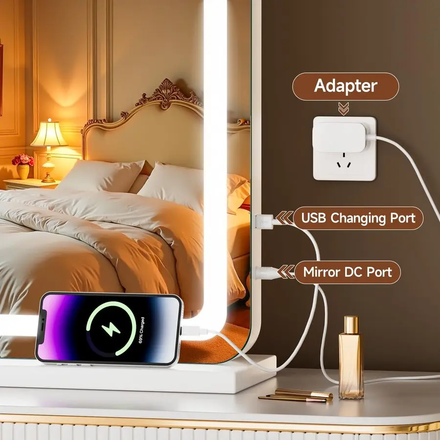 مرآة زينة مع أضواء، مرآة مكياج 37 × 25.6 LED مع مكبر صوت بلوتوث، مستشعر لمس، 3 ألوان فاتحة، قابلة للتعتيم، إطار معدني، مع #5