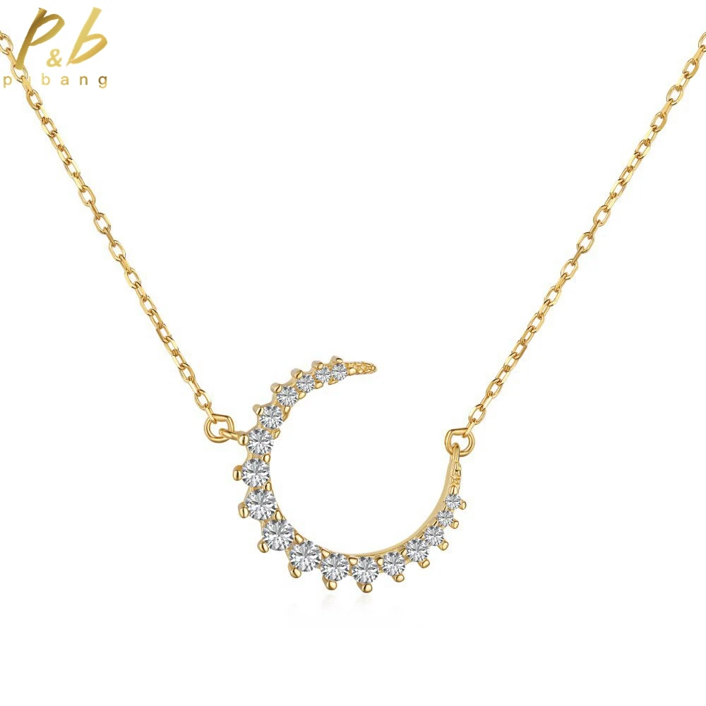 

PuBang for Women Gifts 18K Gold Plated Created Moissanite Moon Pendant Necklace Fine Jewelry Solid 925 Sterling Silver Wholesale