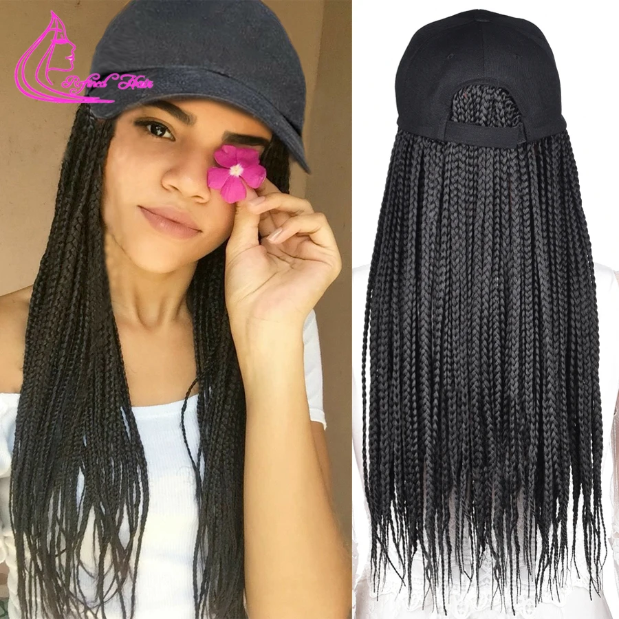 

Synthetic Braid Wig Baseball Cap with 18 24inch Long Braiding Hair Extensions For Women Girls Ombre Blue Grey Brown Blonde Color