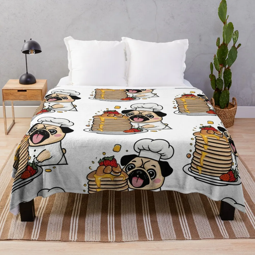 

Pug Eating Pancake Throw Blanket For Sofa Thin sofa bed Blankets