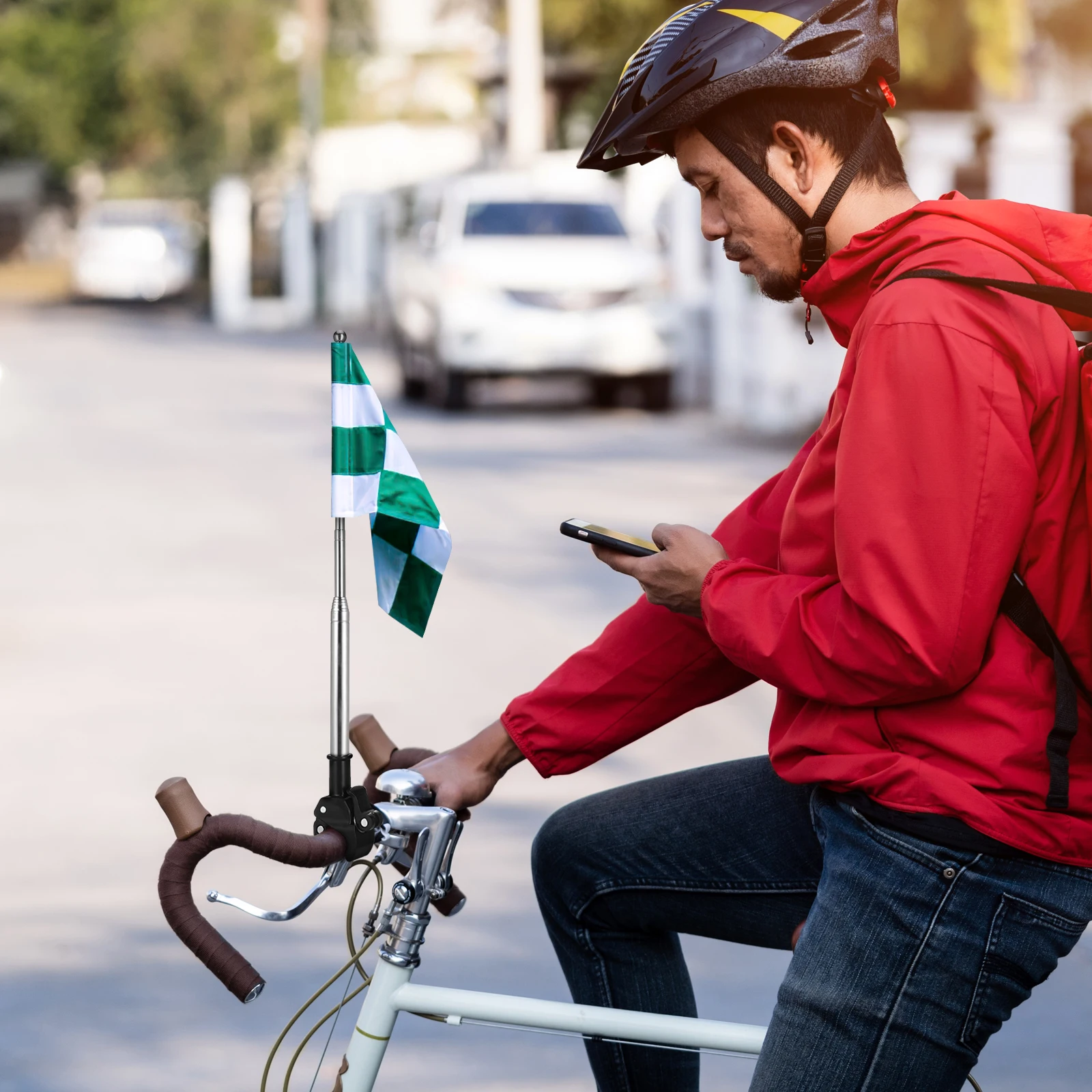 

2pcs Stainless Steel Telescopic Flagpole 1.2m Adjustable Bike Motorcycle Handlebar Flag Mount Portable Retractable Banner