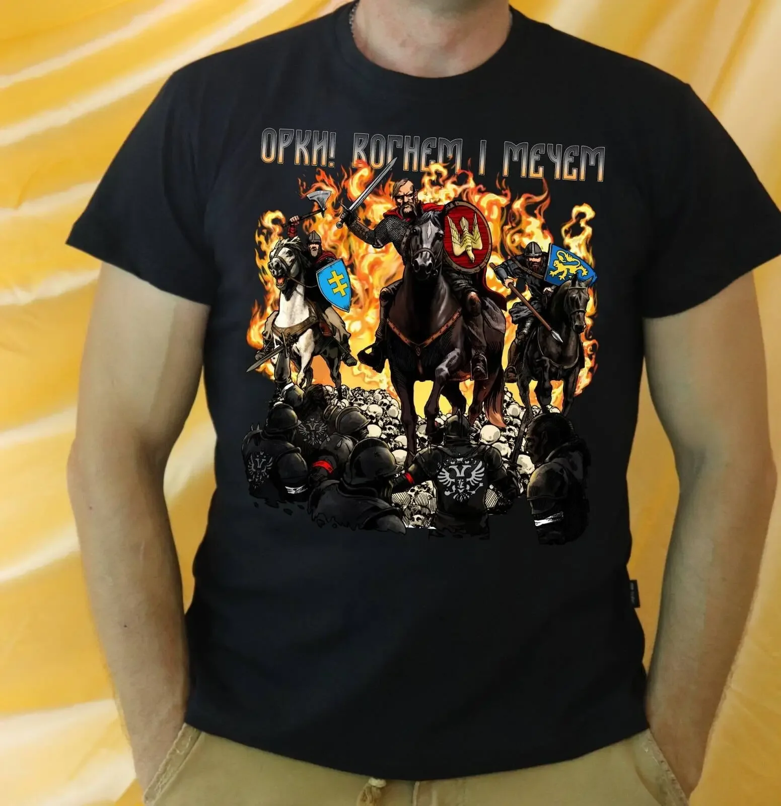 Orcs, Fire and Sword Cossack Warrior T-Shirt 100% Cotton O-Neck Short Sleeve Summer Casual Mens T-shirt Size S-3XL