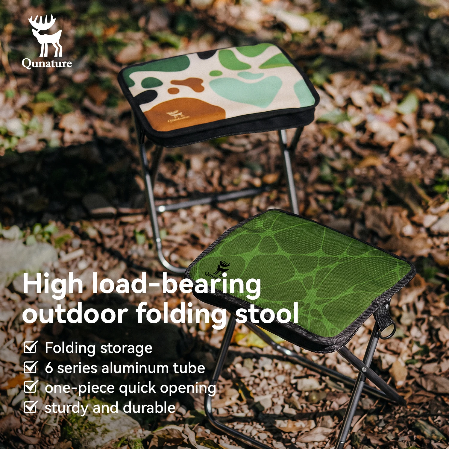 Qunature Lightweight Outdoor Portable Folding Stool Camping Fishing Picnic Small Bench Train Queue Travel Rest Pouch Bag Chair