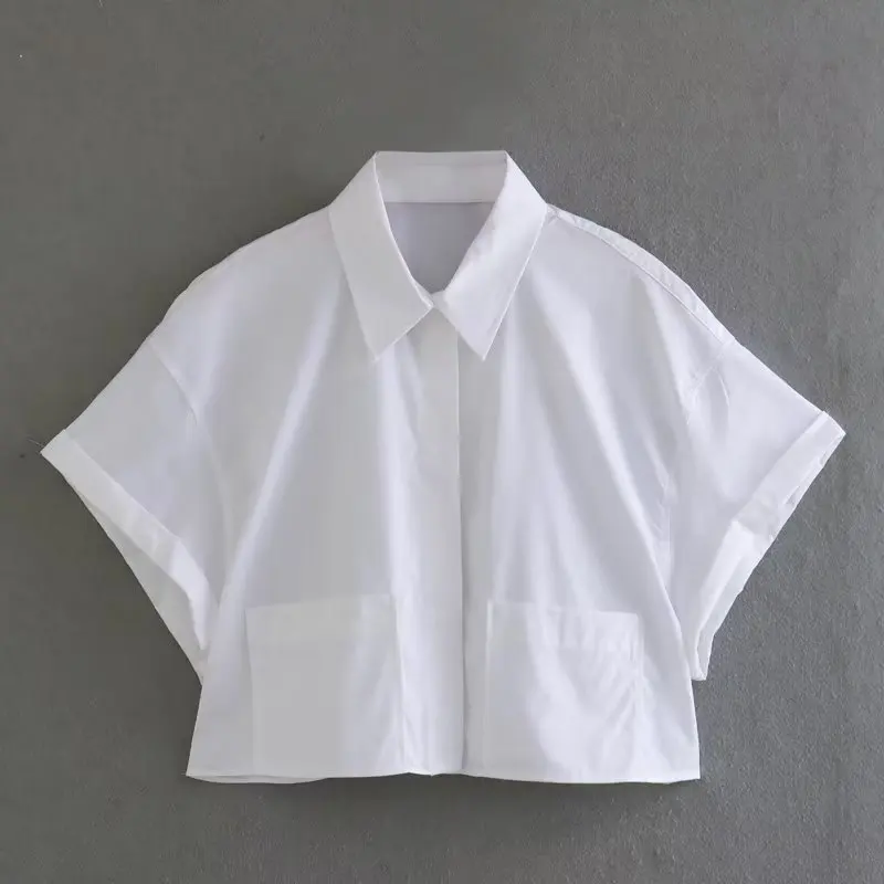 TRAF-corta Camisa de manga corta para mujer, blusa de gran tamaño, color blanco y negro, para verano, 2023