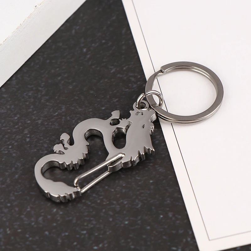 1Pc Chinese Zodiac Dragon Stainless Steel Keychain 2024 New Year Pendant Keychain Creative Chinese Dragon Keychain