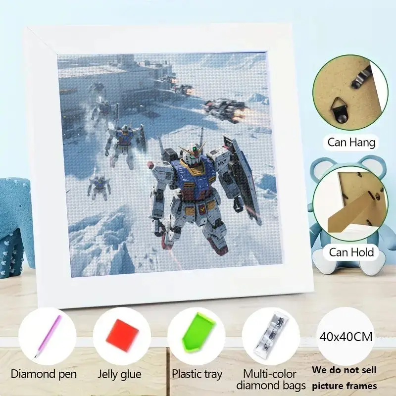 

1 шт. 5D Full Drill Gundam Diamond Painting Kit, 40x40 см мобильный костюм аниме робот искусство, вышивка стразами своими руками для взрослых и детей,