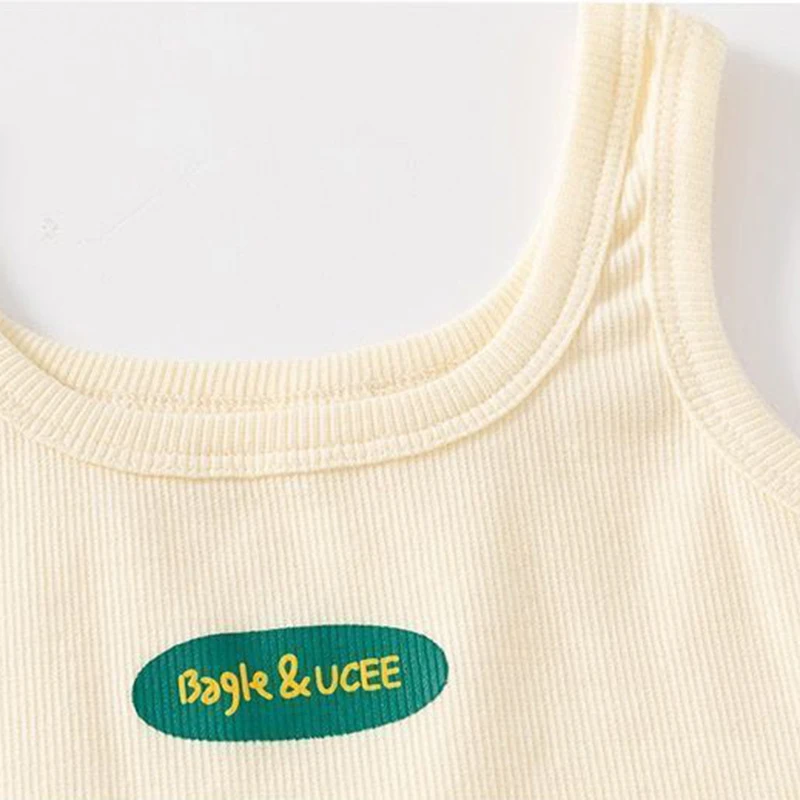 Baby Girls Fashion Suspender Tops Summer Thin Letter Print Slim Vest Kids Sweet And Cute Soft Skin-friendly Casual Clothing