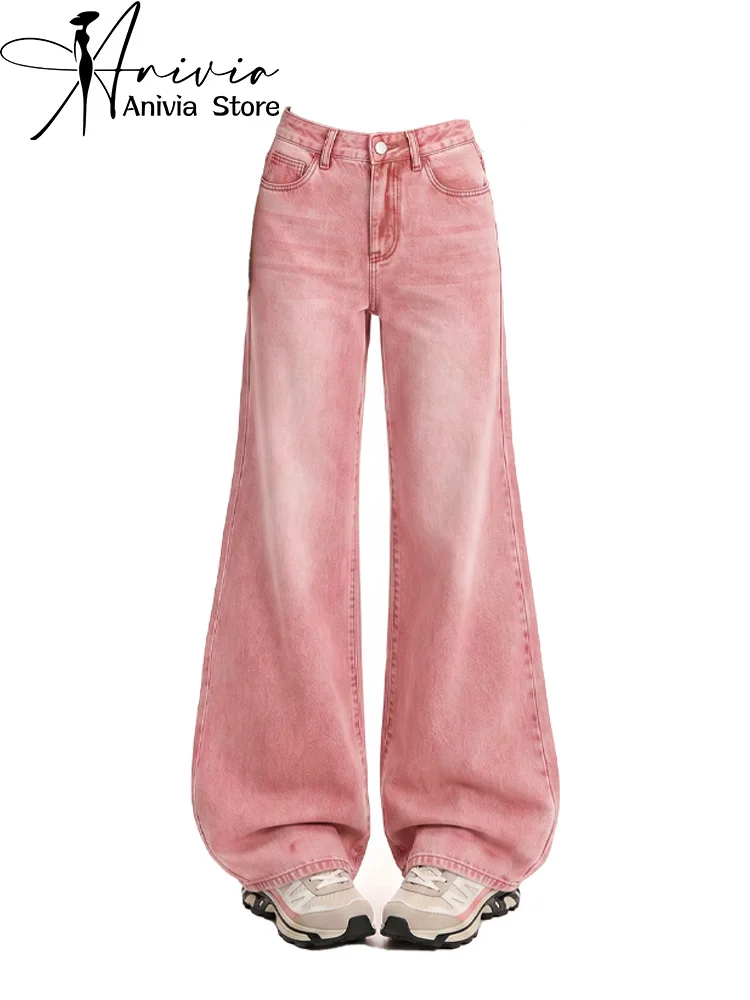 

Women's Pink Casual Denim Pants Cargo Baggy Y2K Japanese Harajuku High Street Aesthetic Loose Wide Leg Jeans Long Pants Clothing