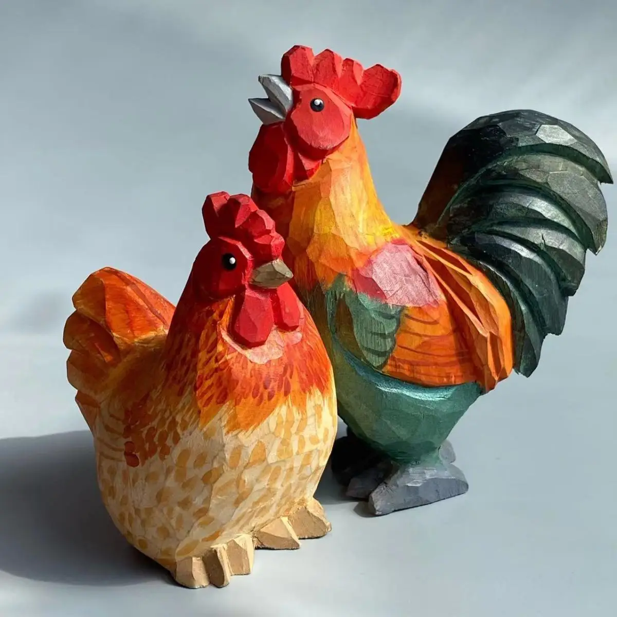Hand Carved Chicken Wood Sculpture Cute Healing Desktop Study Office Ornament Jewelry Gift For Friends