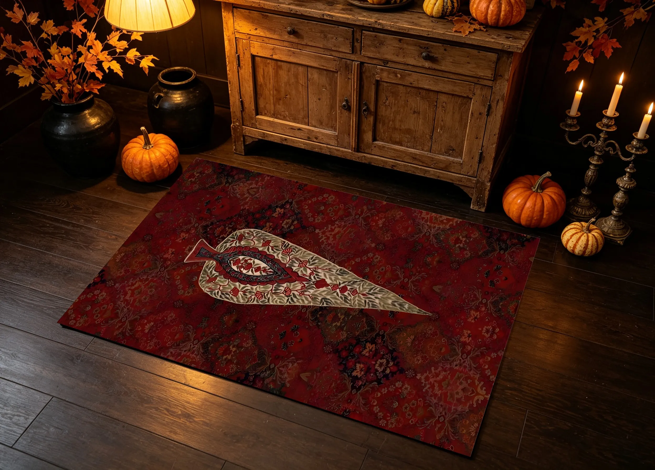 Retro Velvet Rug with Subtle Floral Fish Pattern for New Year, Living Room, Bedroom or under Coffee Table, Warm and Elegant