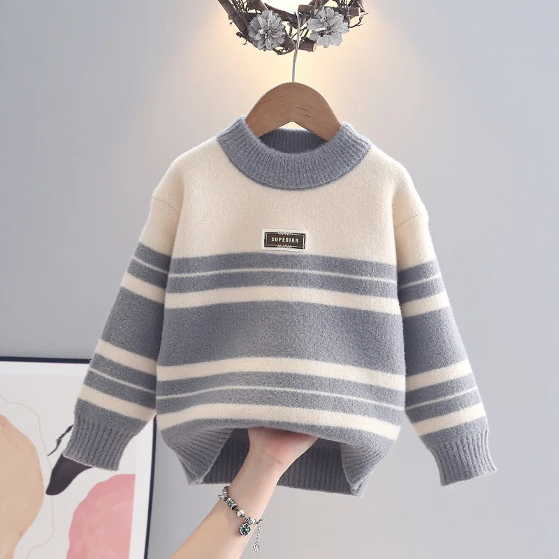 Boys Knitted Sweater Autumn Winter Pullovers for Kids Children Striped Sweatshirts Teenager Undershirts Baby Clothing 1-10T