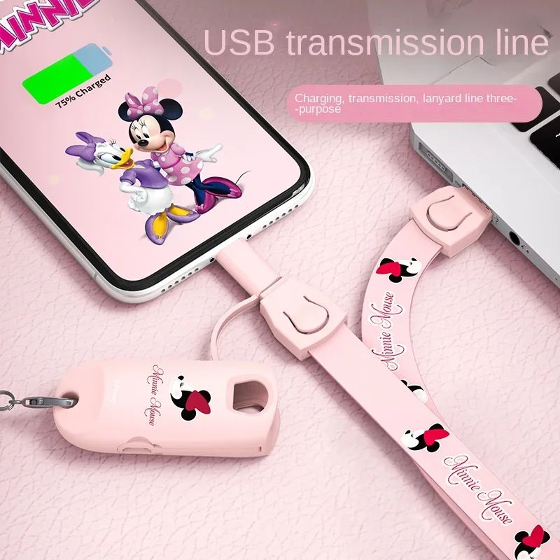 Disney Mickey Lanyard Data Cable Fast Charging Three-in-one Cartoon IPhone Mobile Phone Charging Cable USB Transmission Cable