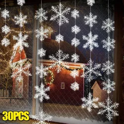 30Pcs Plastic White Snowflakes Christmas Ornaments Xmas Tree Hanging Pendant Artificial Glitter Snow Flake DIY Wreath Decoration