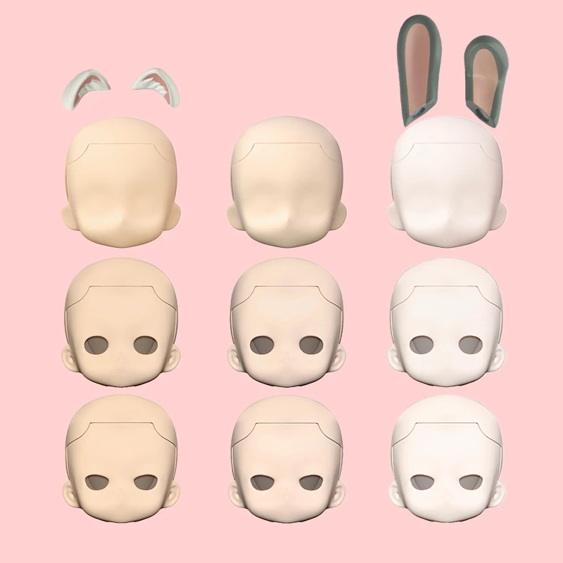 YMY New Blank Doll Head Ears 4pcs Set 12.5cm with S hook Face For Ob11 GSC Face Head 1/12 bjd Toy ufdoll p9 Molly Accessories