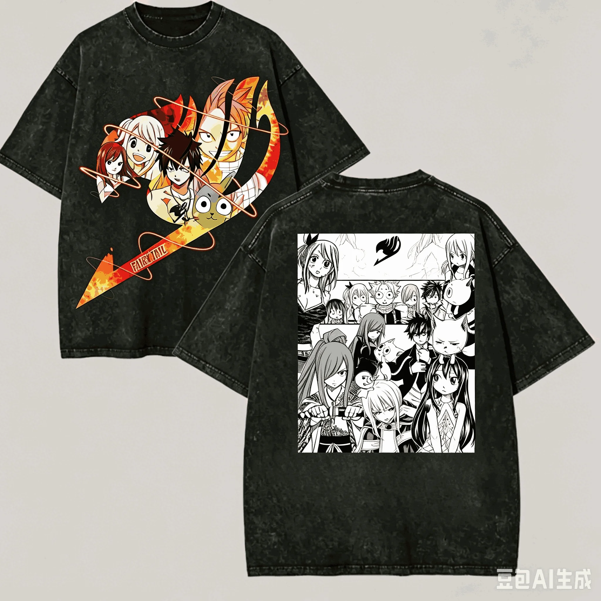 Fairy Tail Washed Tshirt Anime Lovr Harajuku New Model Oversized Vintage Loose Unisex Vintage Loose Retro Fashion Breathable tee