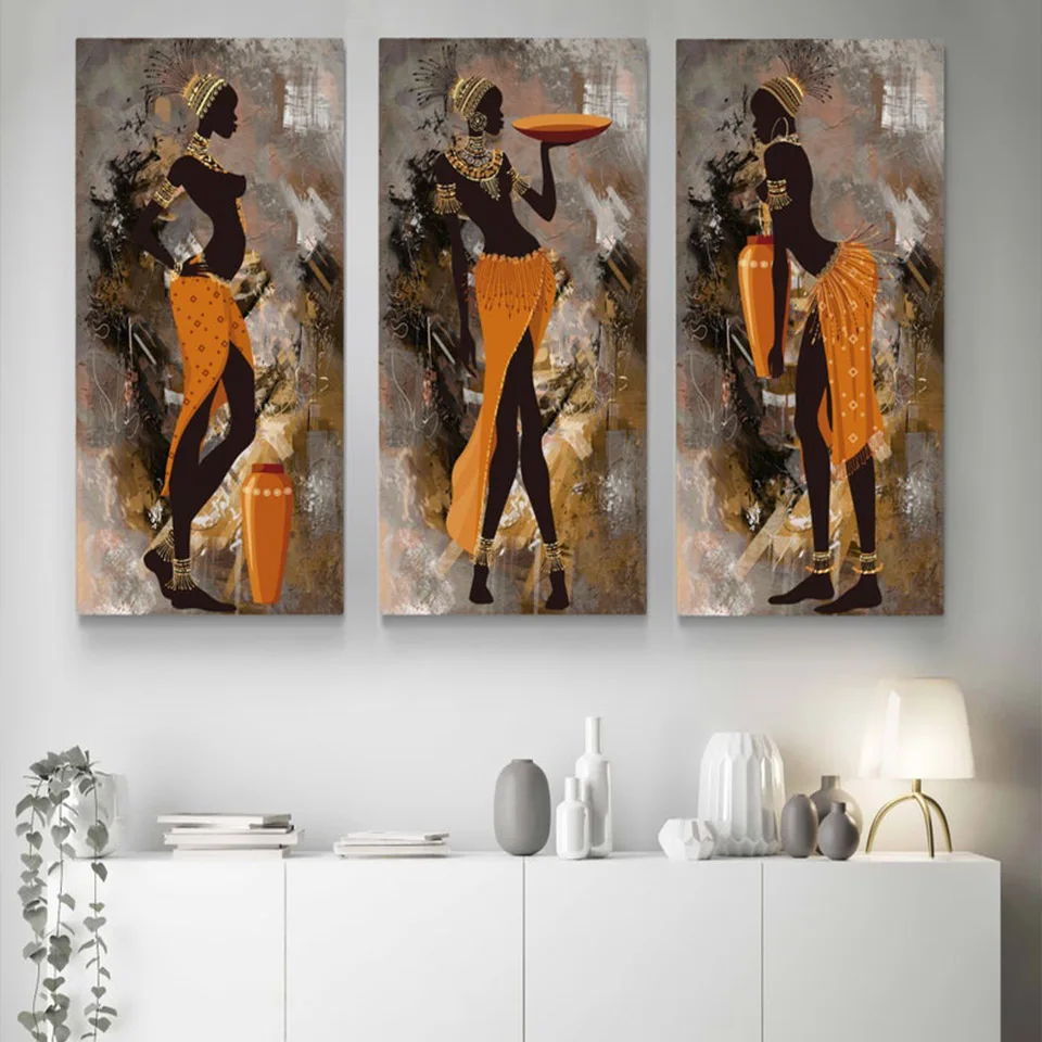 Abstract African Wall Art,Orange women Diamond Painting,African Girl Canvas ethnic Painting art, Living Room Decor, Art Gift