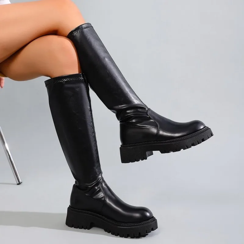 

Gothic Boots for Women Black Thick Heels Knee High Boots Woman Plus Size 43 Punk Long Botas Female 2025