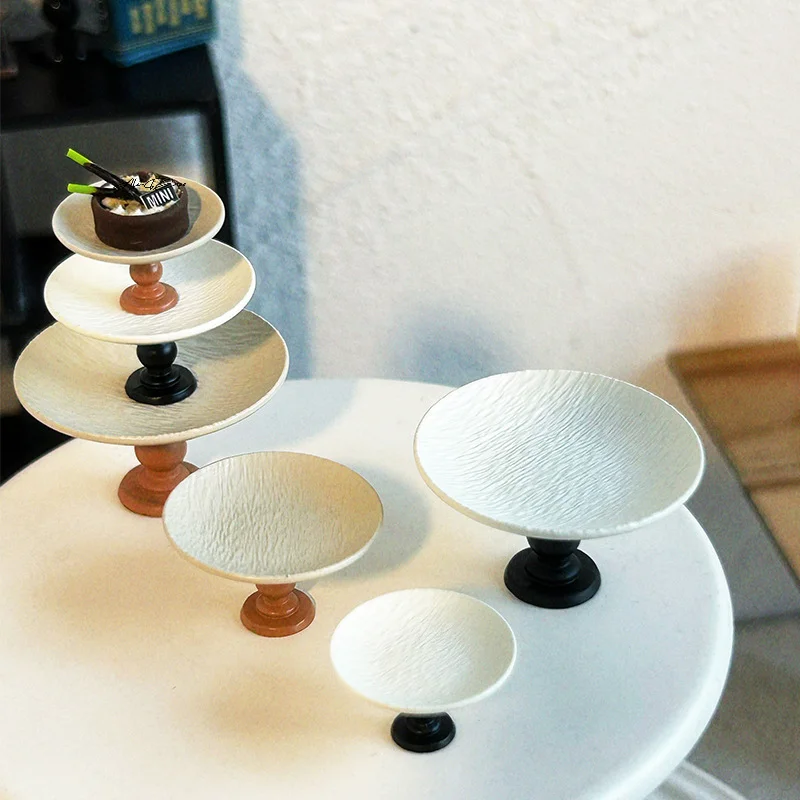 

1Pcs High Foot Mini Meal Plate Dollhouse Miniature Pattern Tray Fruit Plate DIY Accessory Model Toy for Collectors