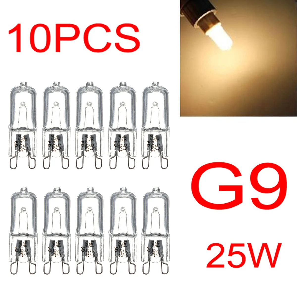 10pcs G9 25W Halogen Light Bulbs 2 Pin Base Warm White Small Light Bulb for Chandeliers / Pendants / Cabinet Lights