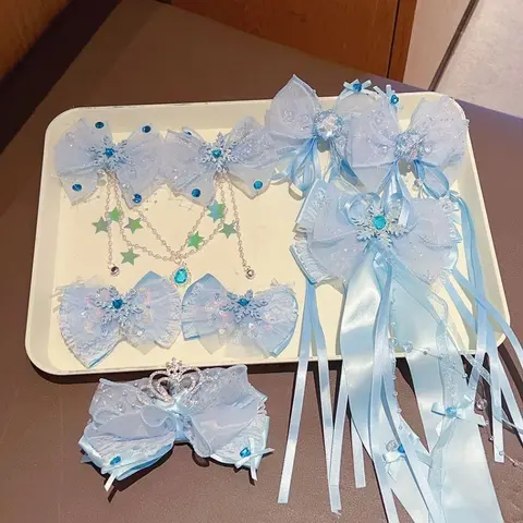 Kids Pearl Forehead Chain Blue Hair Pin Bangs Barrettes for Girls Elsa Snowflake Hairpin Hair Accessories Fashion Headwear HP01