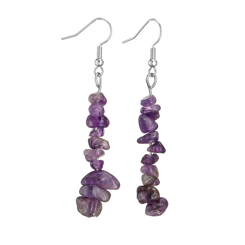 Natural Stone Beads Rose Quartz Amethyst Drop Earrings For Women Statement Dangle Earing Girls Jewelry Arete Party Gift