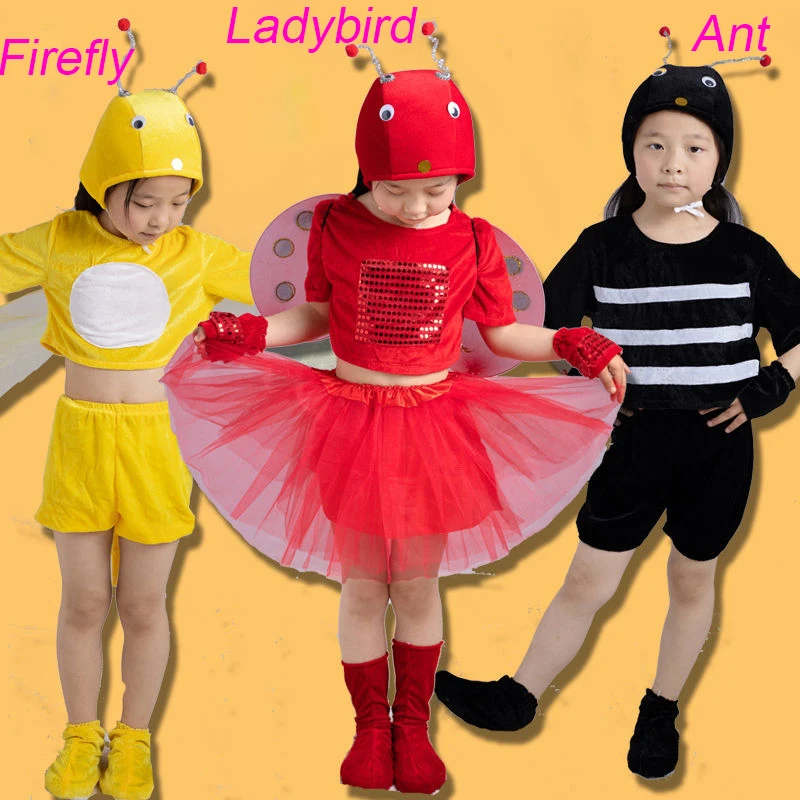 Jongen Meisjes Vuurvlieg Rokken Kinderen Kinderen Zwarte Mier Insect Dier Lieveheersbeestje Kostuum Halloween Pluche Een Stuk Cosplay Pak