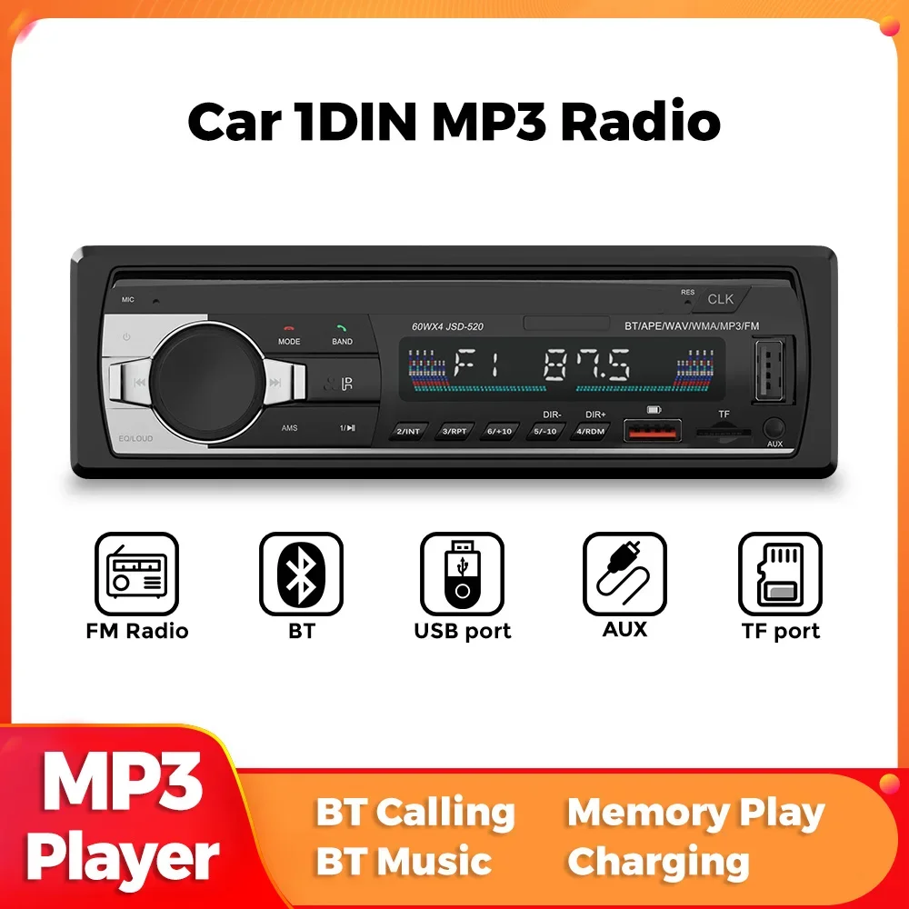 범용 자동차 라디오 자동 오디오 스테레오 내장 리모컨 AUX USB MP3 멀티미디어 플레이어, CD SD FM 핸즈프리 통화, 1 딘 12V 