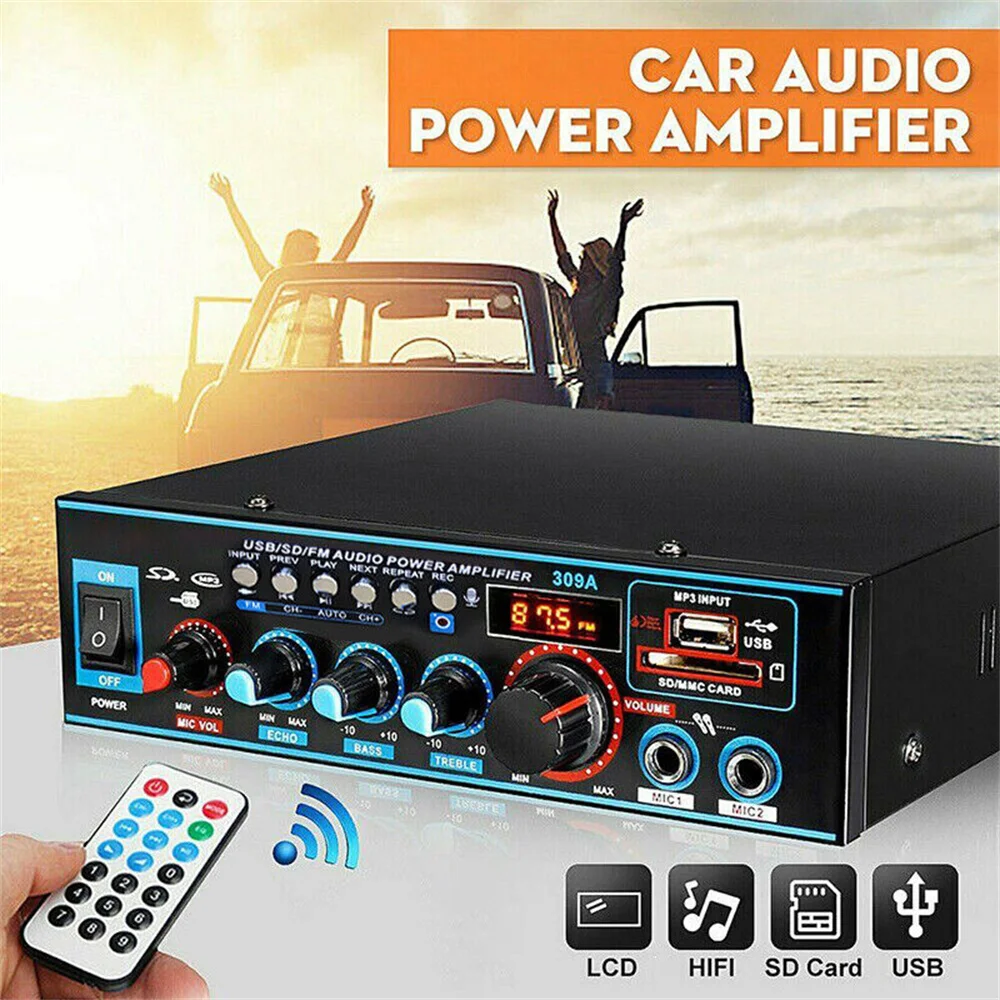 

12V 220V 800W Bluetooth 5.0 Amplifier For Speakers 2.0 Channel Car Audio Power AMP Bass HIFI Music Player AUX FM TF With Remote