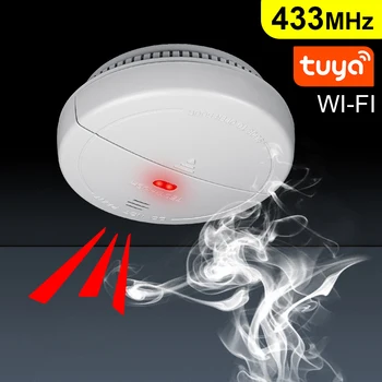 Wifi Tuya Rookmelder 433Mhz Draadloze Brandbeveiliging Draagbare Brandalarmsensoren Voor Smart Home Security Alarmsysteem
