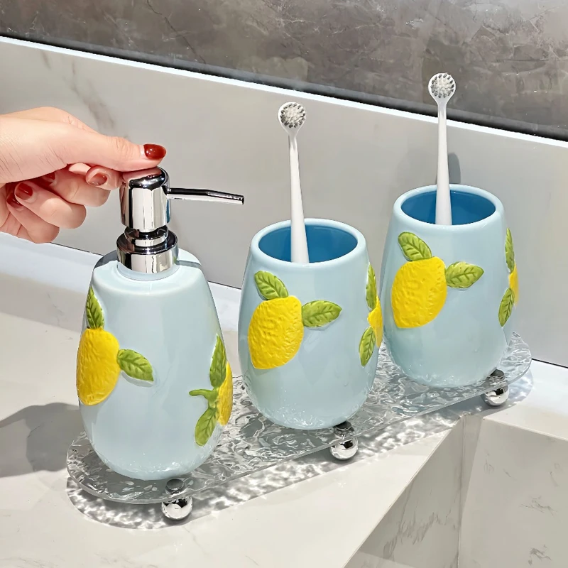 Lemon Hand Sanitizer Is Bottled in Lovely Ceramic Shower Gel Shampoo Emulsion Bottle Soap Dish Gargle Cup Bathroom Supplies