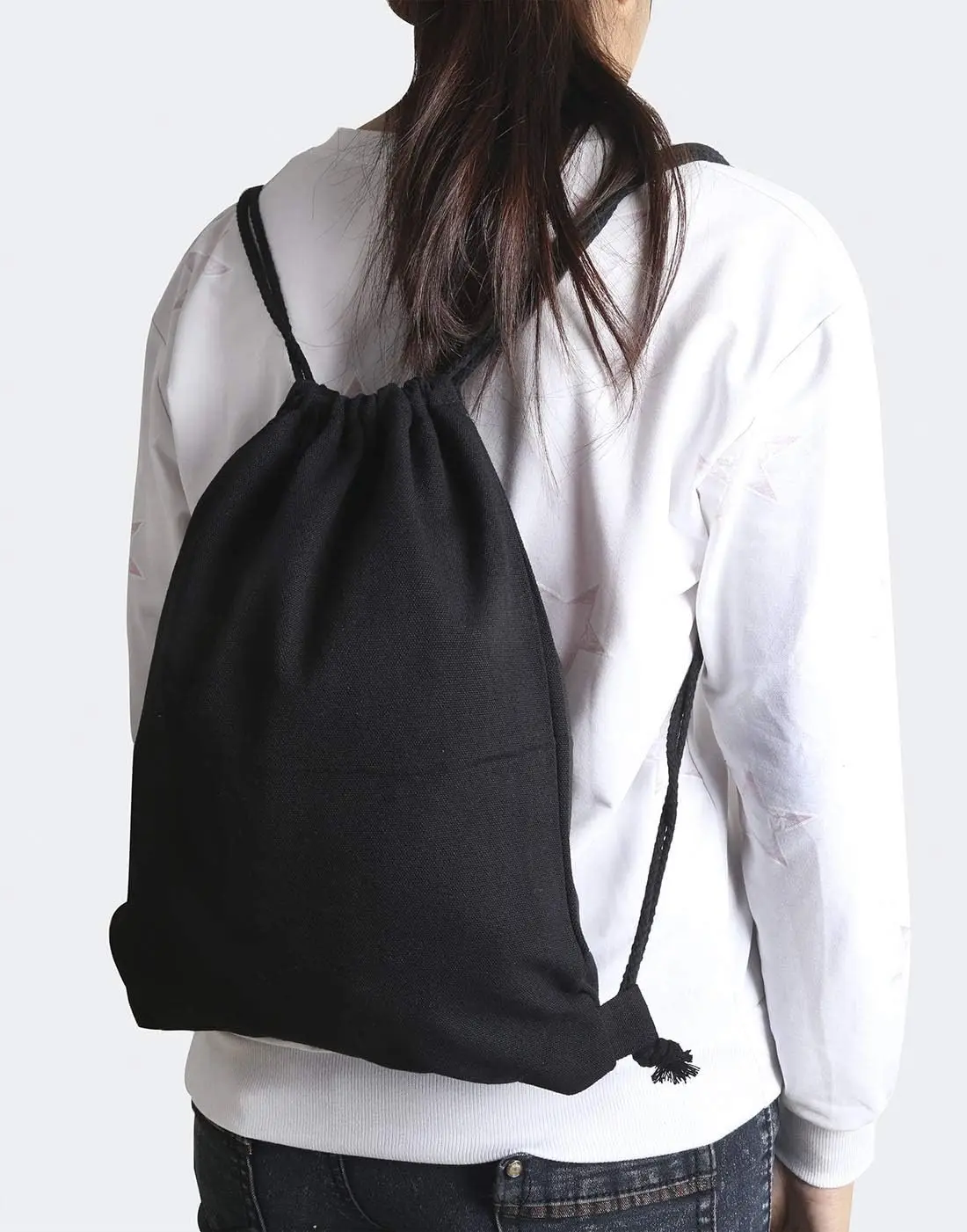 Cotton Canvas Drawstring Backpack Bag Gym Sackpack Sports String Sackpack Storage Gift Bag 2 Pack Black 34.5x40cm Casual