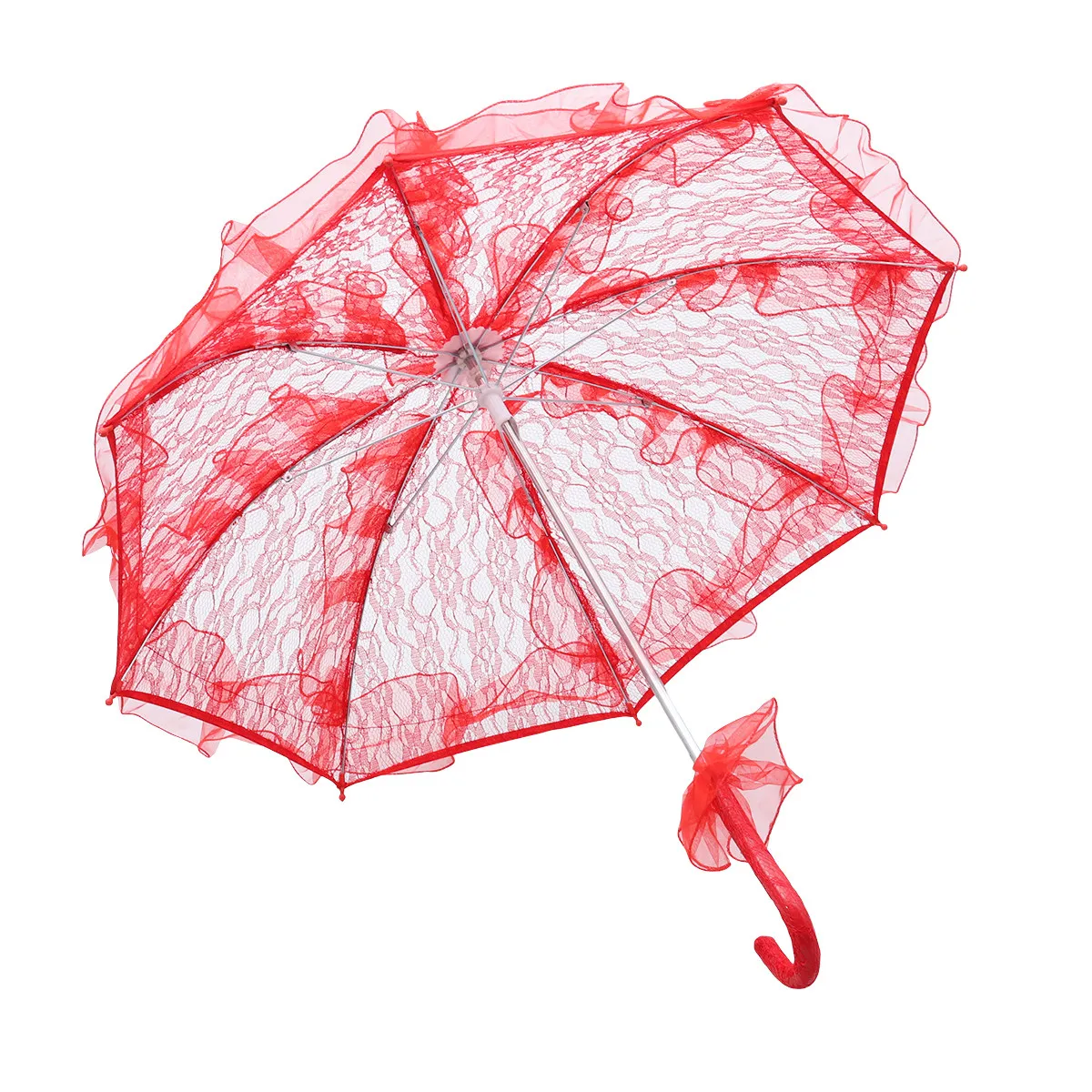Small Red Wedding Parasol Lace Bridal Umbrella Vintage Handmade Embroidery for Photo Props Party Decoration Bridal Umbrella
