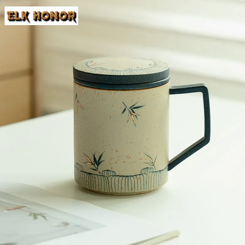 

500ml Hand-painted Bamboo Shadow Filter Tea Separator Cup Zen Tea Mug With Infuser Tea Making Office Water Cup Cafes Ornaments
