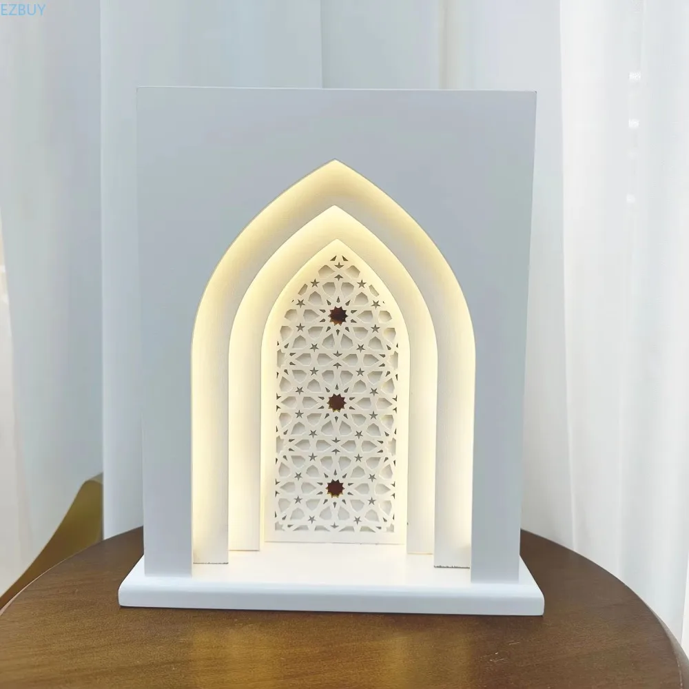 Islamic Castle LED Night Light, Wooden Church Home Decor, Muslim Ramadan Moon Festival Ornament