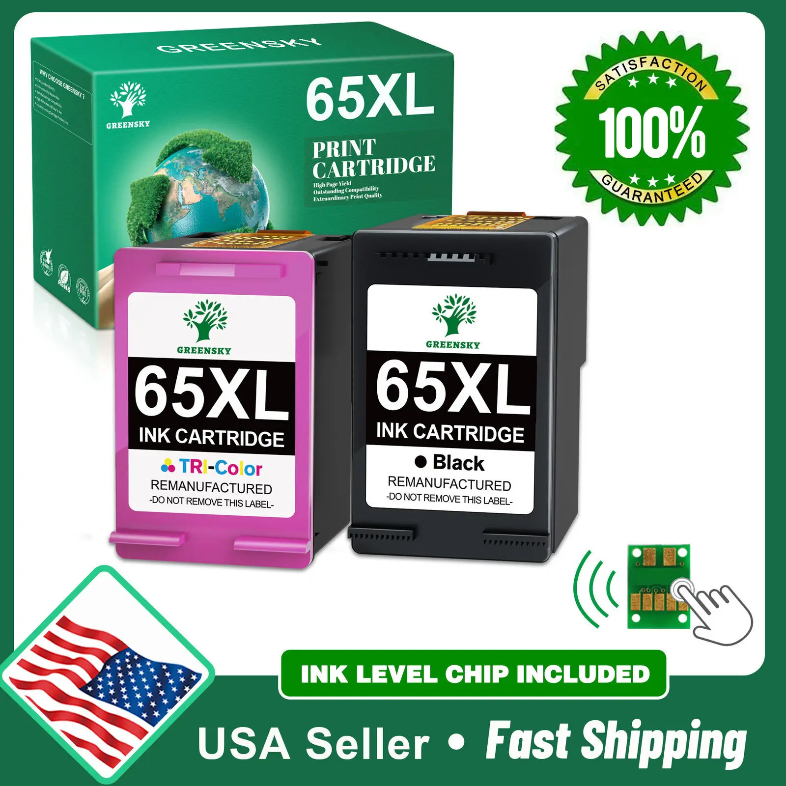 

2 Pack Black&Tri-color Ink For HP 65XL DeskJet 3752 2655 ENVY 5050 5032 5055