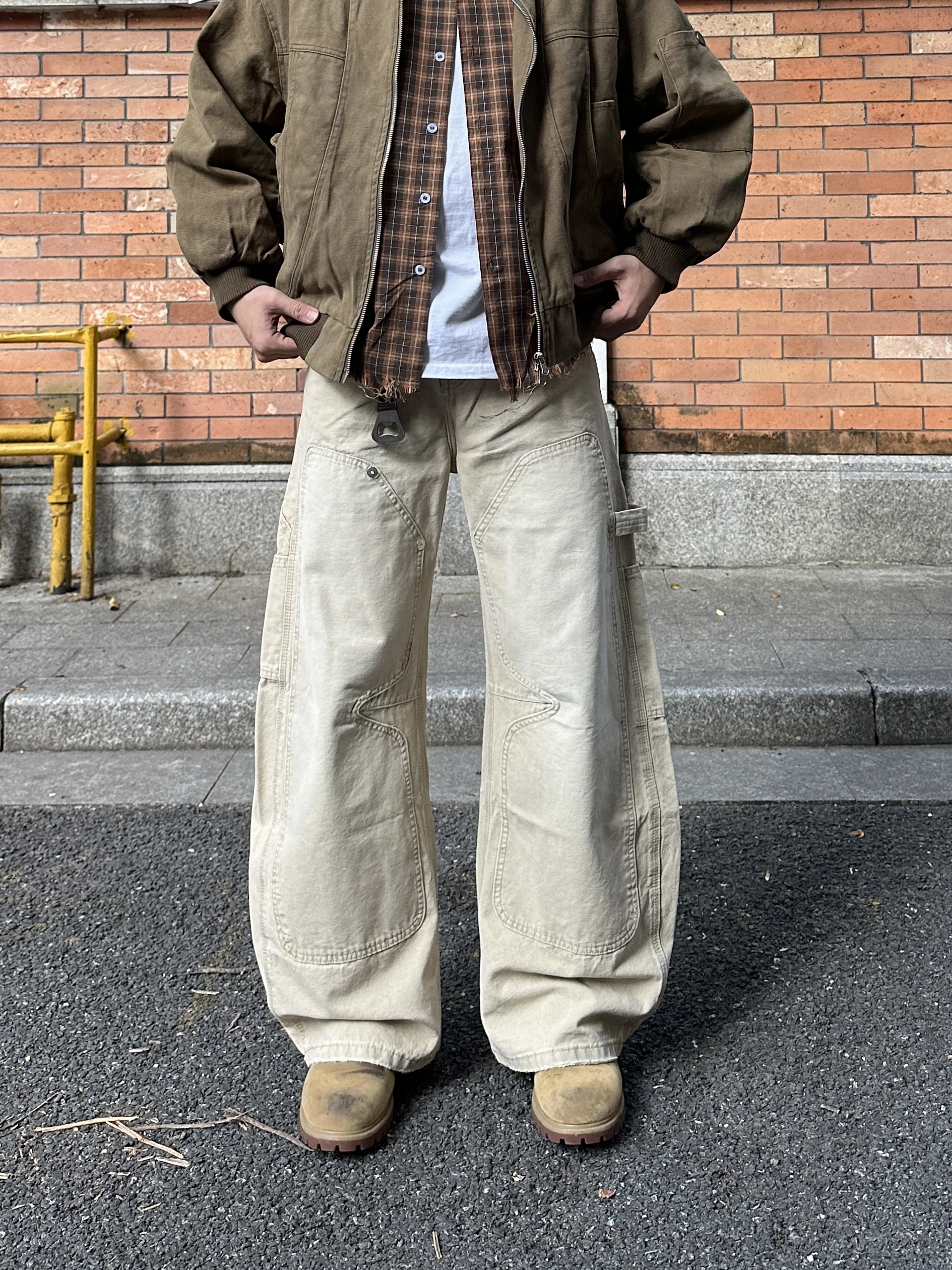 Calças Jeans Americanas Vintage Lavadas para Trabalho, Unissex, de Perna Larga e Reta, Estilo Casual de Algodão