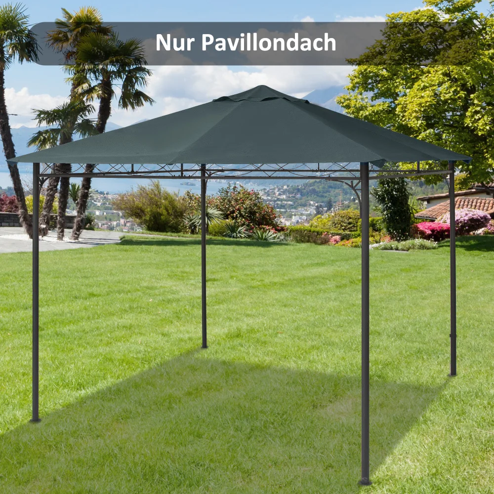 3×3m Polyester-Ersatz-Pavillondach, dunkelgrau, Sonnenschutz für Garten und Terrasse