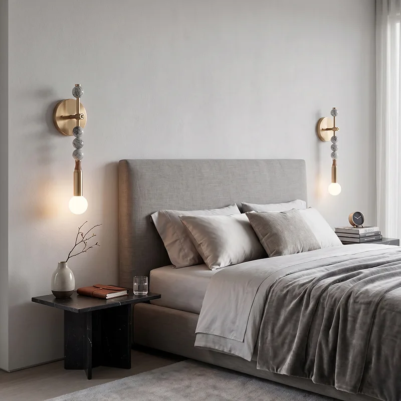 French Designer Wall Lamp Luxury Marble LED Wall Sconces Living Room Bedroom Bedside Study Atmosphere Embellish Lighting Fixture
