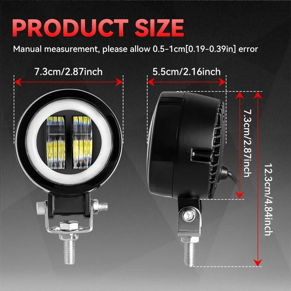 3 Inch 20W Waterproof Round LED Headlight Angel Eyes Light Bar 12V 24V 6500K for Motorcycle Offroad Led Work Light