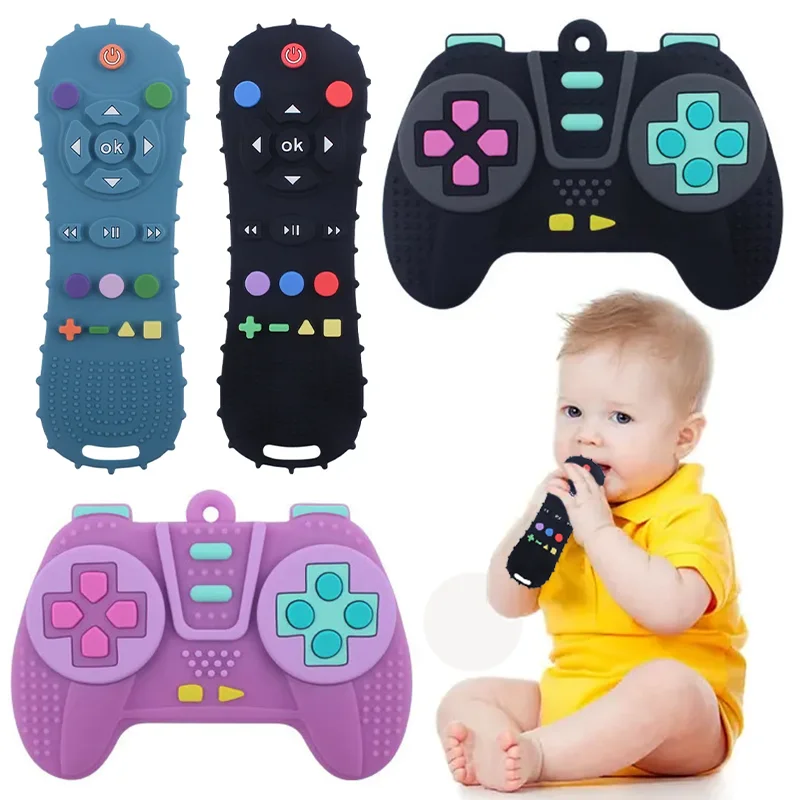 Baby Teether TV or Game Remote Control Shape Silicone Molar Stick Safe Material Teething Toys Kid Sensory Educational Toy Gifts