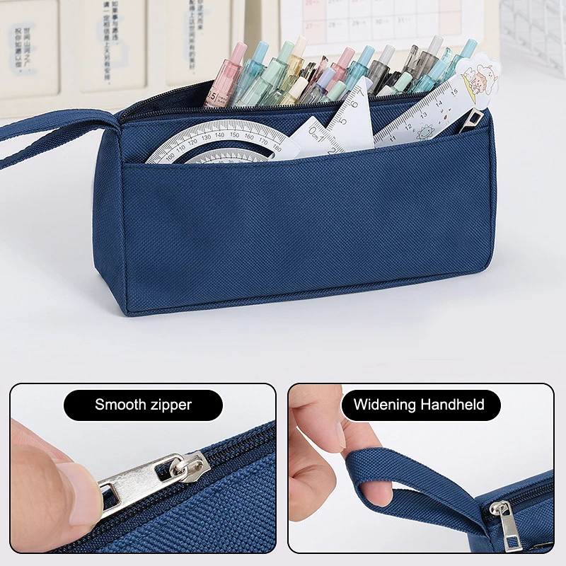 Kotak Pensil Kapasitas Besar Kotak Pensil Oxford Portabel Kotak Alat Tulis Lapisan Ganda Sederhana Hadiah Tas Pensil Anak