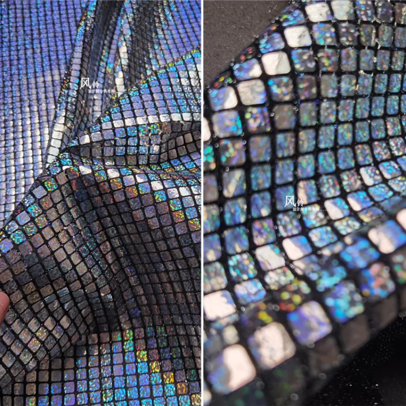 Checker Sequined Fabric Rainbow Reflective DIY Patchwork Backgound Decor Skirt Dress Stage Metallic Clothes Designer Fabric