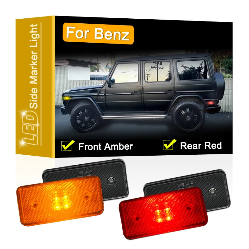 

4Pcs Smoked Lens Front Amber Rear Red LED Side Marker Lamp Assembly Parking Lights For Benz W463 G55AMG G63AMG G500 G550 02-14