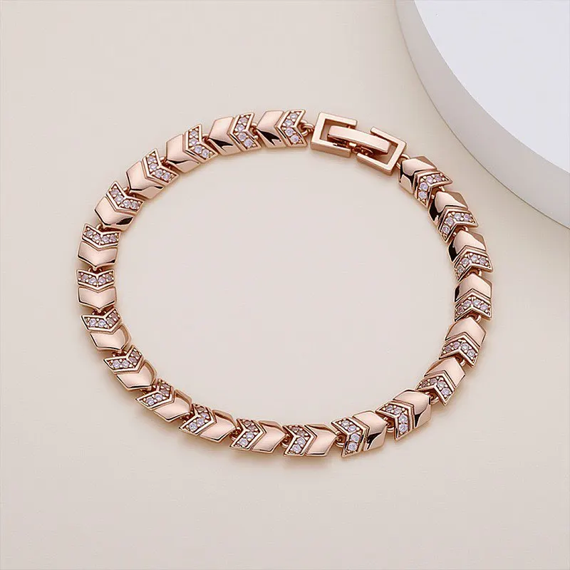 MxGxFam ( 20 cm  x 6 mm ) 18 K / Rose 585 Gold Plated Zirconia Arrow Bracelet For Women Fashion Jewelry view 4