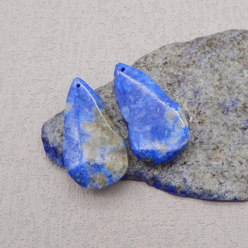 Natural Stone Lapis Lazuli Earring Beads,Fashion Jewelry DIY Gemstone Earrings Accessories For Women 36x19x5mm 11g