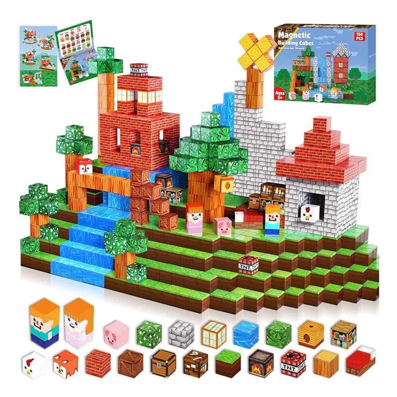 مجموعة مكعبات مغناطيسية لبنات البناء المغناطيسية للأولاد والبنات والأطفال من سن 3 سنوات فما فوق نموذج DIY هدية لعبة حسية للجذع للأطفال