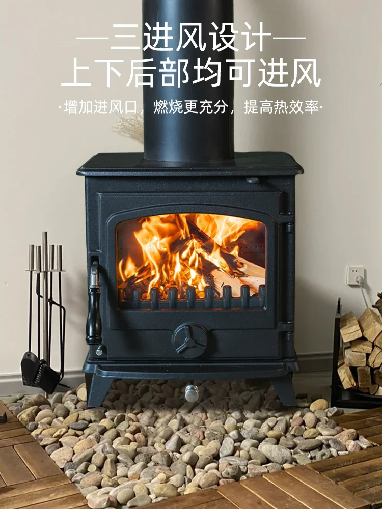 European style cast iron true fire fireplace, burning wood, firewood, heating stove, burning homestays, villas, rural d