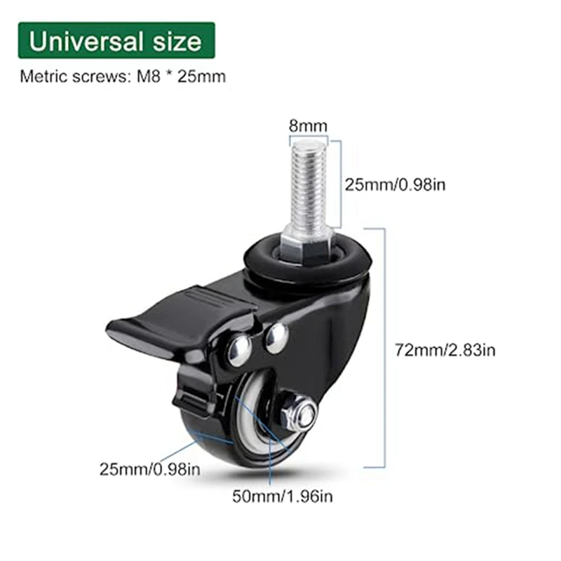 Duty - Threaded Stem Mount (5/16In) Swivel Casters With Brake, For Cart Furniture