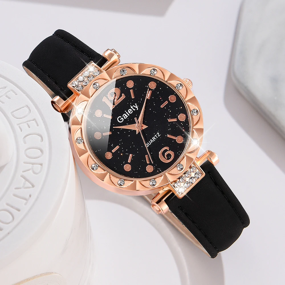 GAIETY Simple Luxury Leather Strap Watch Black Casual Fashion Quartz Watch Is The Perfect Gift For Her (No Box)